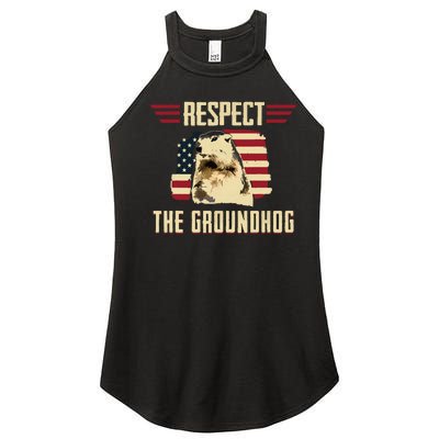 Respect The Groundhog Woodchuck Photo Groundhog Day Women’s Perfect Tri Rocker Tank