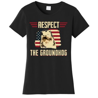 Respect The Groundhog Woodchuck Photo Groundhog Day Women's T-Shirt