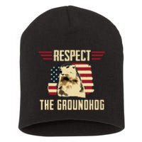 Respect The Groundhog Woodchuck Photo Groundhog Day Short Acrylic Beanie