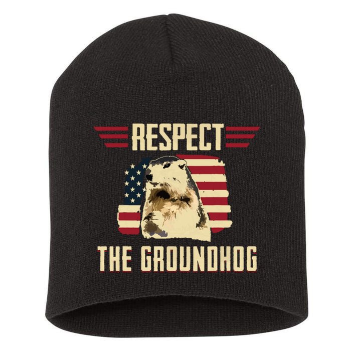 Respect The Groundhog Woodchuck Photo Groundhog Day Short Acrylic Beanie