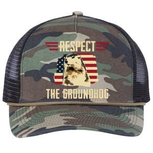 Respect The Groundhog Woodchuck Photo Groundhog Day Retro Rope Trucker Hat Cap