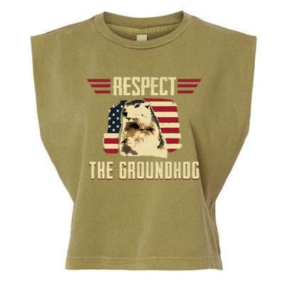 Respect The Groundhog Woodchuck Photo Groundhog Day Garment-Dyed Women's Muscle Tee