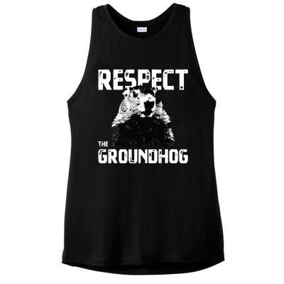 Respect The Groundhog Funny Woodchuck Ladies PosiCharge Tri-Blend Wicking Tank