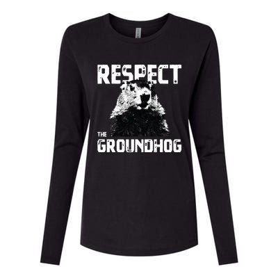 Respect The Groundhog Funny Woodchuck Womens Cotton Relaxed Long Sleeve T-Shirt