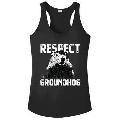 Respect The Groundhog Funny Woodchuck Ladies PosiCharge Competitor Racerback Tank