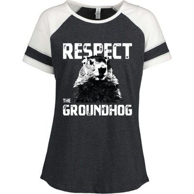 Respect The Groundhog Funny Woodchuck Enza Ladies Jersey Colorblock Tee