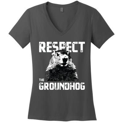 Respect The Groundhog Funny Woodchuck Women's V-Neck T-Shirt