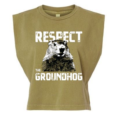 Respect The Groundhog Funny Woodchuck Garment-Dyed Women's Muscle Tee