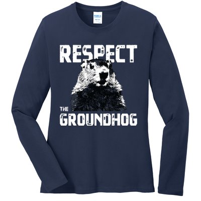 Respect The Groundhog Funny Woodchuck Ladies Long Sleeve Shirt