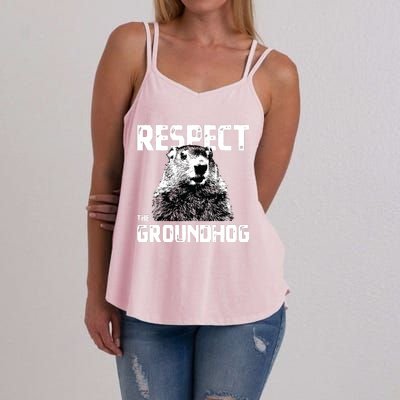 Respect The Groundhog Funny Woodchuck Women's Strappy Tank