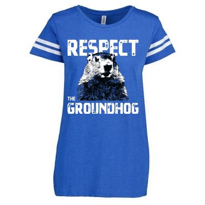 Respect The Groundhog Funny Woodchuck Enza Ladies Jersey Football T-Shirt