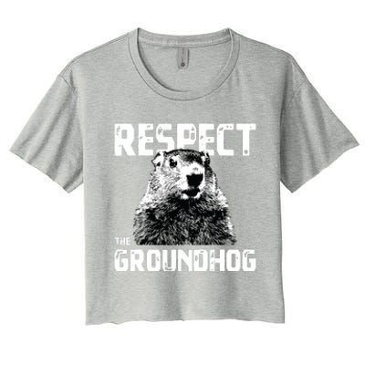 Respect The Groundhog Funny Woodchuck Women's Crop Top Tee