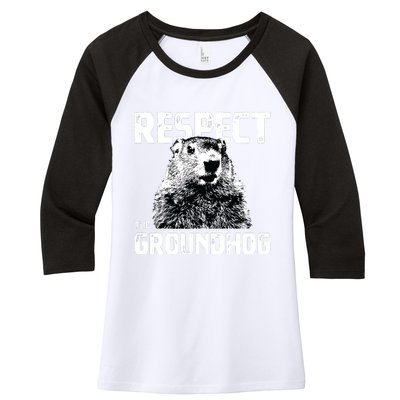 Respect The Groundhog Funny Woodchuck Women's Tri-Blend 3/4-Sleeve Raglan Shirt