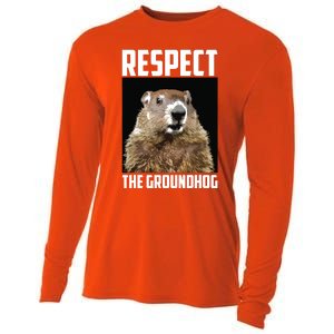 Respect The Groundhog Woodchuck Photo Groundhog Day Cooling Performance Long Sleeve Crew