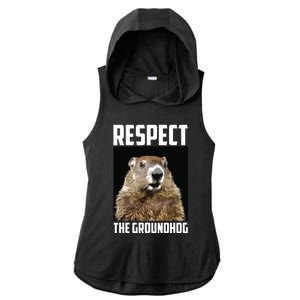 Respect The Groundhog Woodchuck Photo Groundhog Day Ladies PosiCharge Tri-Blend Wicking Draft Hoodie Tank