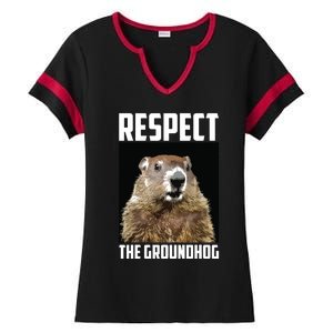 Respect The Groundhog Woodchuck Photo Groundhog Day Ladies Halftime Notch Neck Tee