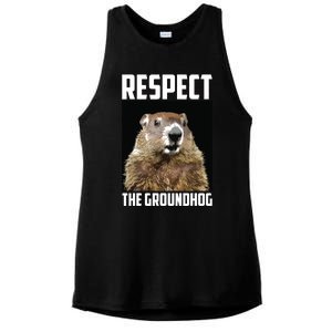 Respect The Groundhog Woodchuck Photo Groundhog Day Ladies PosiCharge Tri-Blend Wicking Tank