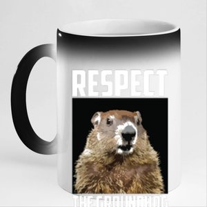 Respect The Groundhog Woodchuck Photo Groundhog Day 11oz Black Color Changing Mug