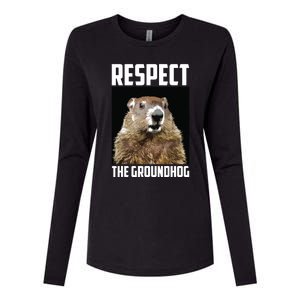 Respect The Groundhog Woodchuck Photo Groundhog Day Womens Cotton Relaxed Long Sleeve T-Shirt