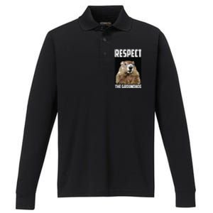 Respect The Groundhog Woodchuck Photo Groundhog Day Performance Long Sleeve Polo