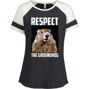 Respect The Groundhog Woodchuck Photo Groundhog Day Enza Ladies Jersey Colorblock Tee