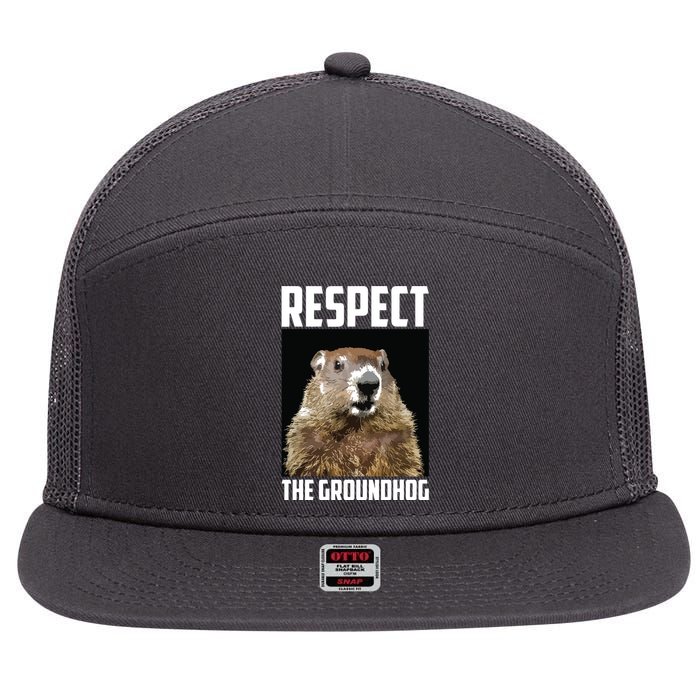 Respect The Groundhog Woodchuck Photo Groundhog Day 7 Panel Mesh Trucker Snapback Hat