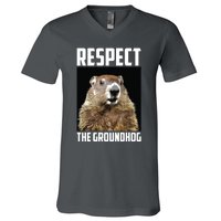 Respect The Groundhog Woodchuck Photo Groundhog Day V-Neck T-Shirt