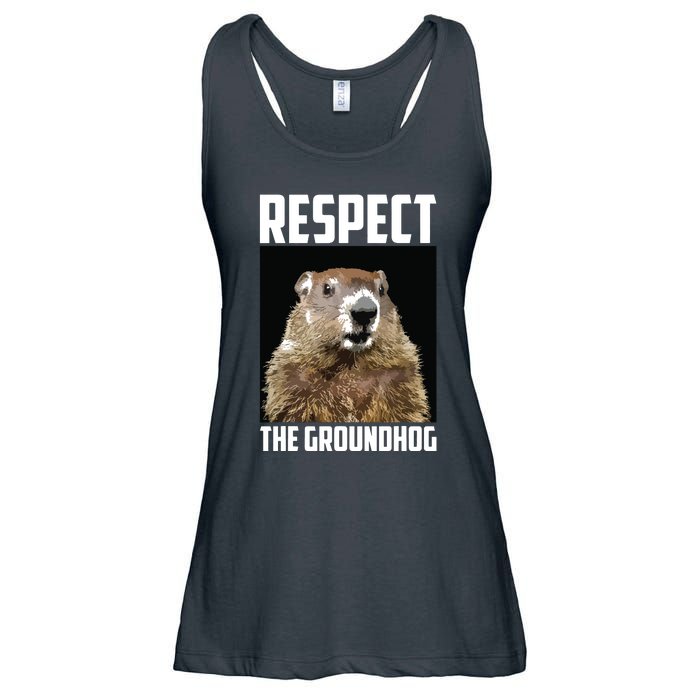 Respect The Groundhog Woodchuck Photo Groundhog Day Ladies Essential Flowy Tank