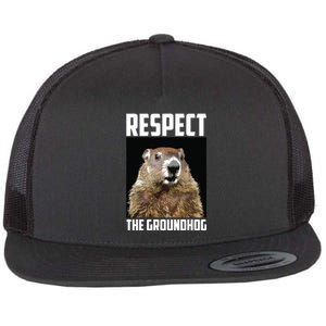 Respect The Groundhog Woodchuck Photo Groundhog Day Flat Bill Trucker Hat