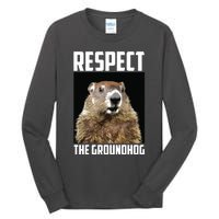 Respect The Groundhog Woodchuck Photo Groundhog Day Tall Long Sleeve T-Shirt