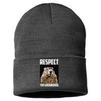 Respect The Groundhog Woodchuck Photo Groundhog Day Sustainable Knit Beanie