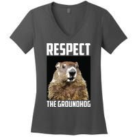 Respect The Groundhog Woodchuck Photo Groundhog Day Women's V-Neck T-Shirt