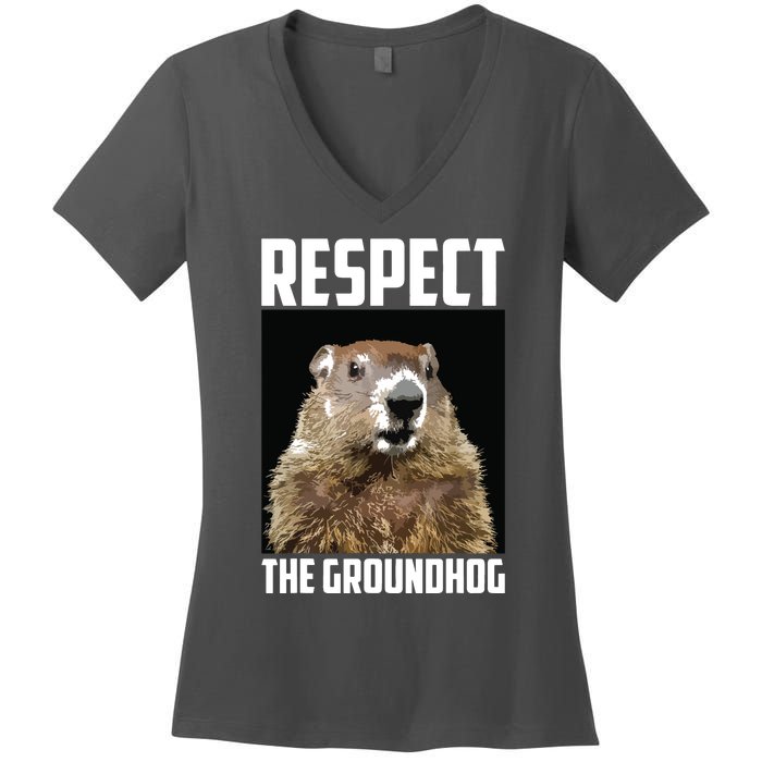 Respect The Groundhog Woodchuck Photo Groundhog Day Women's V-Neck T-Shirt