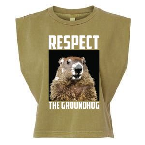 Respect The Groundhog Woodchuck Photo Groundhog Day Garment-Dyed Women's Muscle Tee