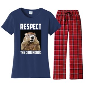 Respect The Groundhog Woodchuck Photo Groundhog Day Women's Flannel Pajama Set