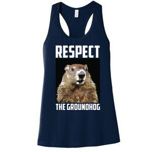 Respect The Groundhog Woodchuck Photo Groundhog Day Women's Racerback Tank