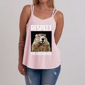 Respect The Groundhog Woodchuck Photo Groundhog Day Women's Strappy Tank