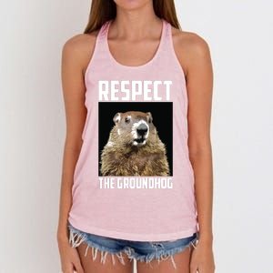 Respect The Groundhog Woodchuck Photo Groundhog Day Women's Knotted Racerback Tank