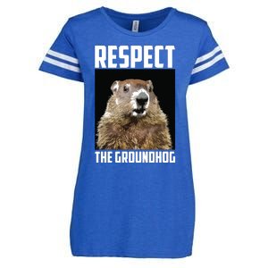 Respect The Groundhog Woodchuck Photo Groundhog Day Enza Ladies Jersey Football T-Shirt