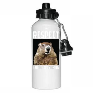 Respect The Groundhog Woodchuck Photo Groundhog Day Aluminum Water Bottle