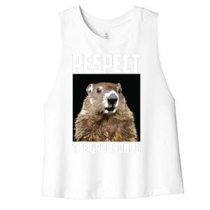 Respect The Groundhog Woodchuck Photo Groundhog Day Women's Racerback Cropped Tank