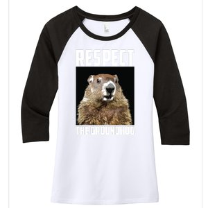 Respect The Groundhog Woodchuck Photo Groundhog Day Women's Tri-Blend 3/4-Sleeve Raglan Shirt