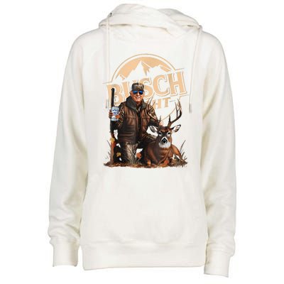 Retro Trump Hunting Deer Funny Beer Drinking Beer Hunting Womens Funnel Neck Pullover Hood