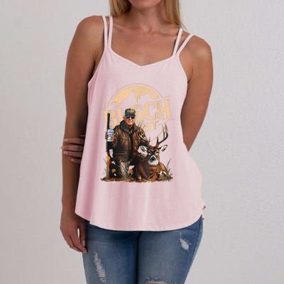 Retro Trump Hunting Deer Funny Beer Drinking Beer Hunting Women's Strappy Tank