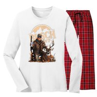 Retro Trump Hunting Deer Funny Beer Drinking Beer Hunting Women's Long Sleeve Flannel Pajama Set 