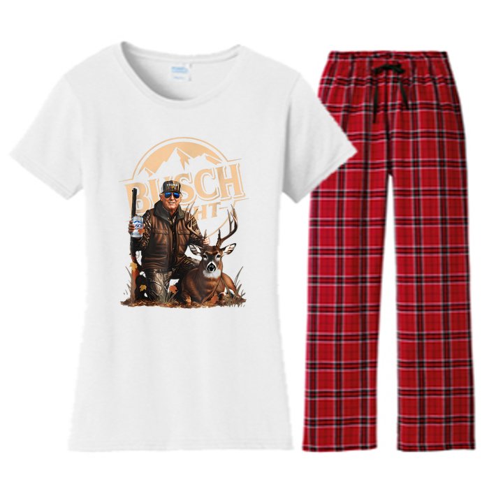 Retro Trump Hunting Deer Funny Beer Drinking Beer Hunting Women's Flannel Pajama Set