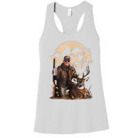 Retro Trump Hunting Deer Funny Beer Drinking Beer Hunting Women's Racerback Tank