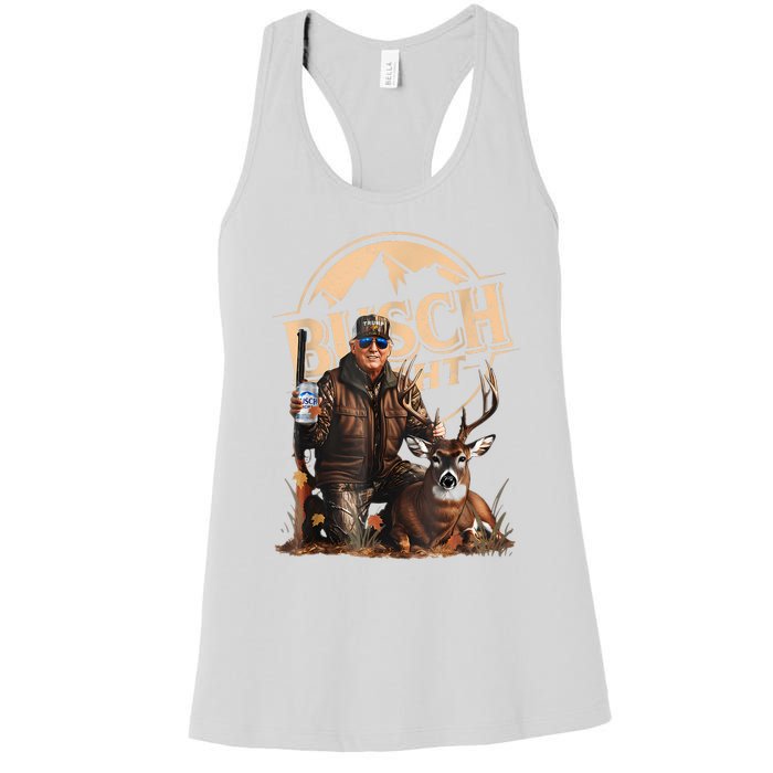 Retro Trump Hunting Deer Funny Beer Drinking Beer Hunting Women's Racerback Tank