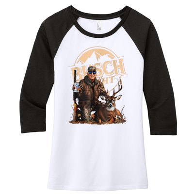 Retro Trump Hunting Deer Funny Beer Drinking Beer Hunting Women's Tri-Blend 3/4-Sleeve Raglan Shirt