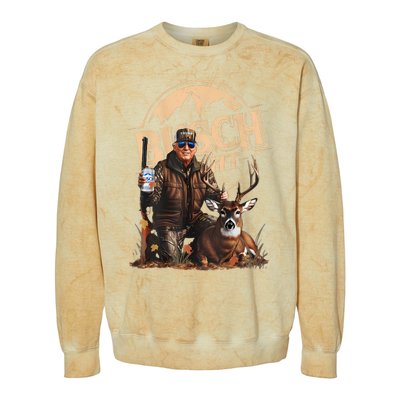 Retro Trump Hunting Deer Funny Drinking Beer Hunting On Back Colorblast Crewneck Sweatshirt